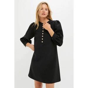 Pomander Place Samantha Mini Dress Black Puff Sleeve Gold Button Womens Small